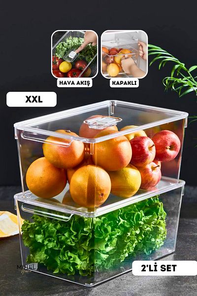 MİHEL Gloss 2-Piece XXL Refrigerator & Cabinet Organizer with Lid