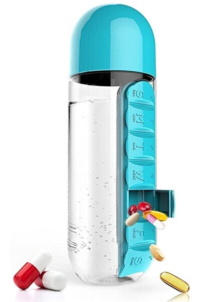 MEDITERIAN Blue 2 Pieces Medicine and Water Bottle Flask 600 ml Flask Built-I...