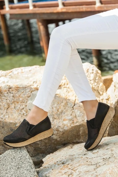 Deripabuc Genuine Leather Black Women's Leather Casual Shoes Trc-17695