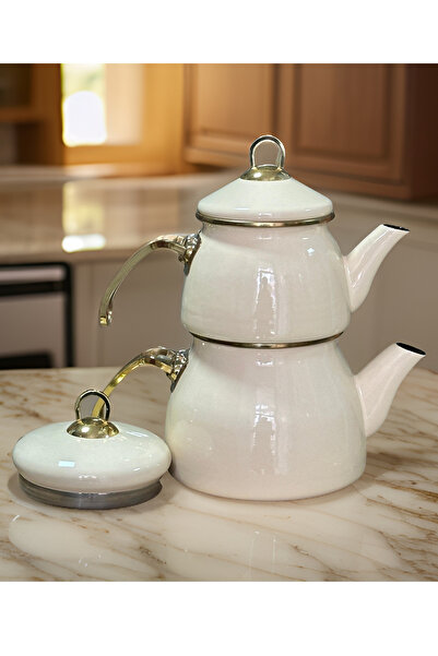 PORLİSMA Çift Kapak Emaye Çaydanlık Takımı, Renkli Emaye Çaydanlık Takımı