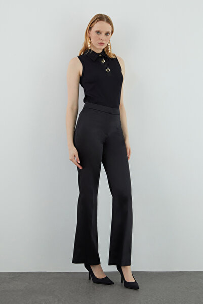 kı.we İspanyol Paça Yüksek Bel Fit Siyah Pantolon