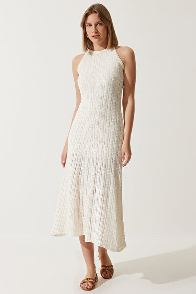 Happiness İstanbul Női csontkötőfék nyakú áttört kötöttáru ruha YY00207