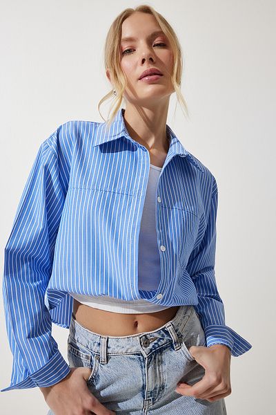 Happiness İstanbul Dámská blankytně modrá halenka s detailním propracovaným tričkem RG00022