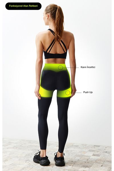 Trendyol Collection Premium Black 2Leggings sport tricotați de lungime întreagă pentru îmbunătățirea abdomenului, cu strat THMSS24TY00015