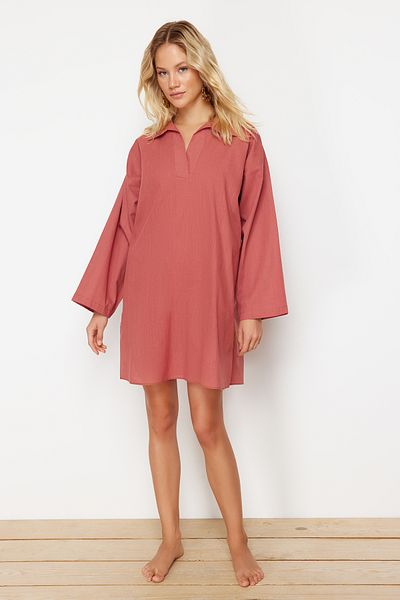 Trendyol Collection Μίνι υφασμένο φόρεμα παραλίας αποξηραμένο τριαντάφυλλο TBESS24EL00114
