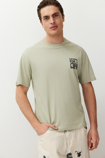 Trendyol Collection Μπλουζάκι Crew Neck Mint Oversize Printed T-Shirt - TMNSS21TS1685