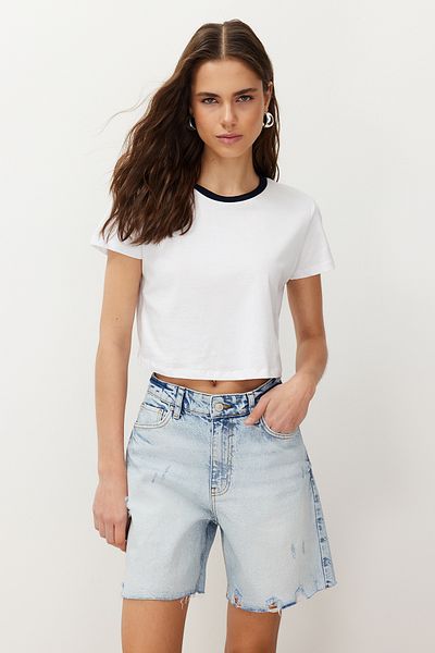 Trendyol Collection Bermude din denim rupt albastru TWOSS24SR00075