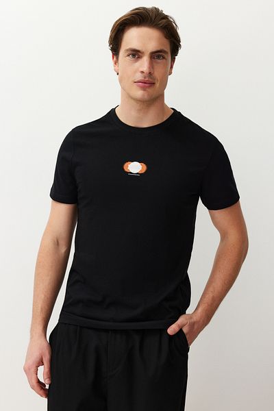 Trendyol Collection Μαύρο φουσκωτό βαμβακερό μπλουζάκι με στάμπα Παρισιού - TMNSS24TS00196
