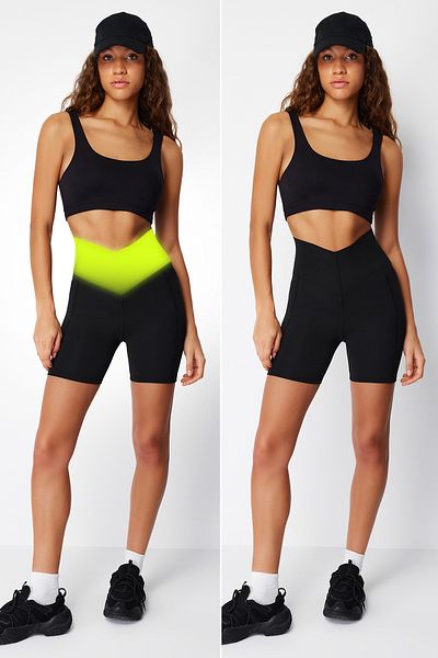 Trendyol Collection Czarne, dzianinowe spodenki/krótkie legginsy z dodatkowym łączeniem talii THMSS24TY00014