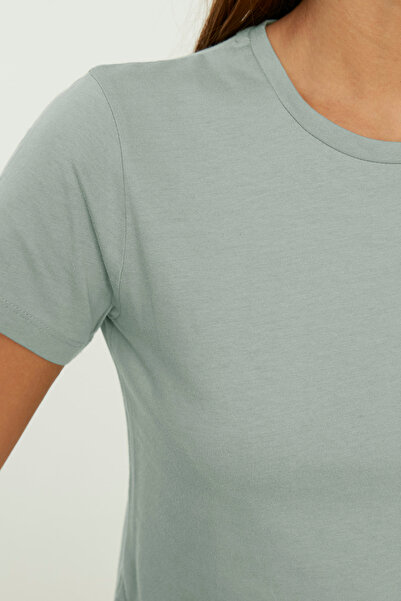 Trendyol Collection Szürke-menta 2 csomag 100% pamut Crop Crew nyakú kötött póló TWOSS20TS1480