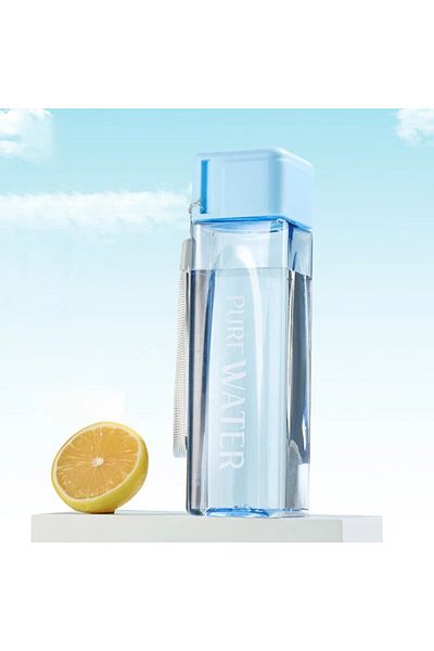Choice Taşınabilir 480ml Kare ıçme Bardağı Şeffaf Plastik Su Şişesi Süt Kablosu ile Açık Hava Sporları ıçin