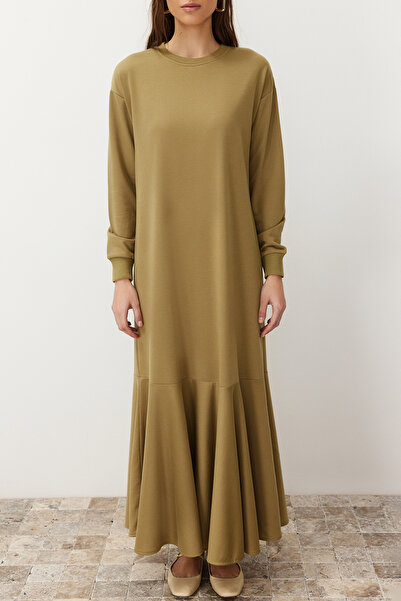 Trendyol Modest Khaki Crew Neck Sukně Pletené šaty TCTSS22EB0219