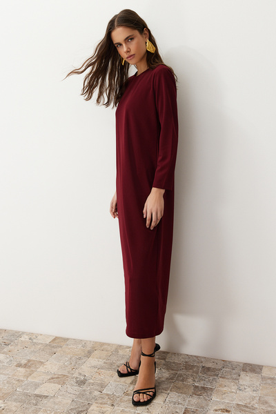 Trendyol Modest A-line Plum Scuba Crepe Dress - TCTSS23EB00003