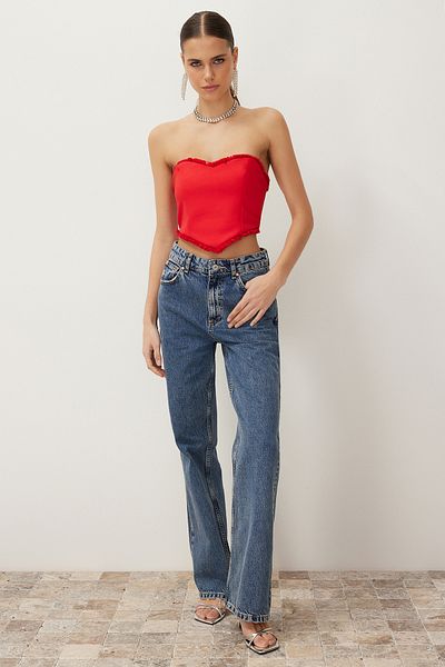 Trendyol Collection Piros szív alakú bojtos termés Bustier TPRSS24BS00031