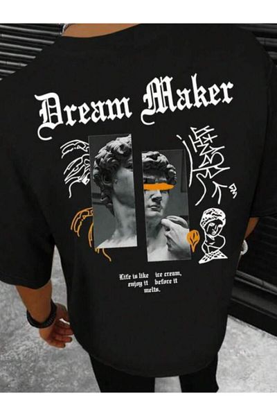 AFROGİYİM Unisex Dream Maker Μπροστινό πίσω εμπριμέ μπλουζάκι Oversize