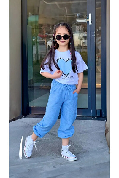 Machetta Girl's Love nyomott, fésült pamut egyszínű mez szövet póló nadrág szett 2 részes