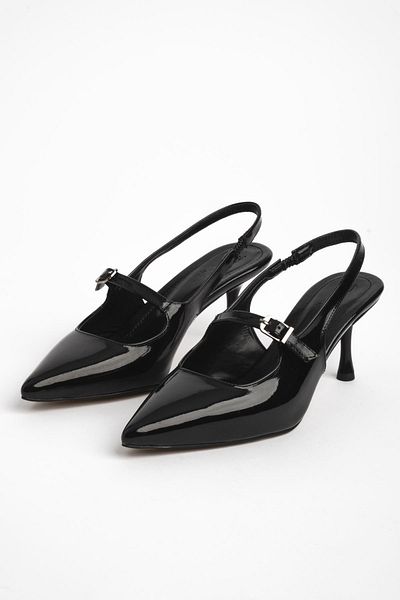 Lal Shoes & Bags Pantofi cu toc de damă Wizerd Single Belt Curea simplă - Piele Lacuită Neagră
