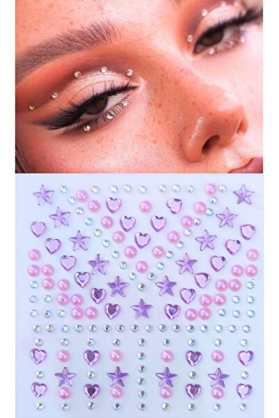 karinabest Giraffe 3D Üç Boyutlu Purple Pearls l 159 Adet Işıltılı Yüz Ve Vücut Taşı Sticker Çıkartma Etiket