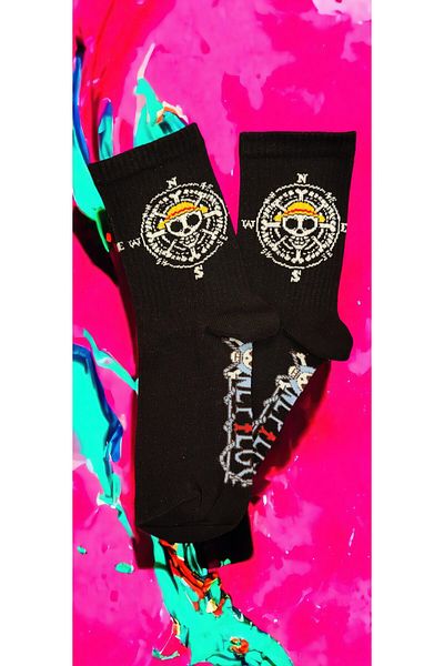 FG KONNİCHİWA ONE PIECE ANIME WRITTEN PATTERNED SOCKET SOCKS MANGA K-POP D. MONKEY LUFFY