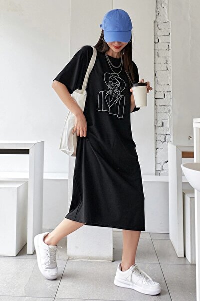 MODAGEN Γυναικείο Μακρύ Φόρεμα με στάμπα με λαιμόκοψη