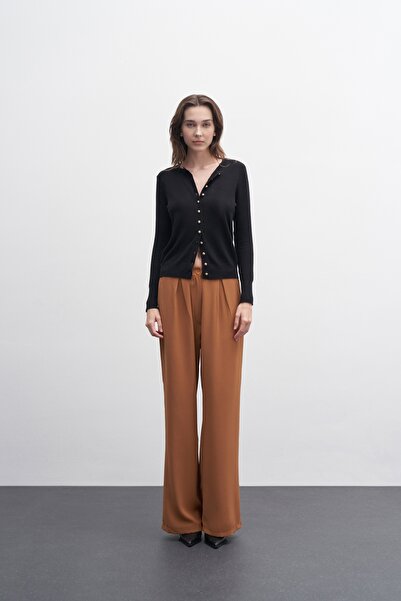 EBU Prive Жіночі штани-кльош з крепу кольору горіхової шкаралупи