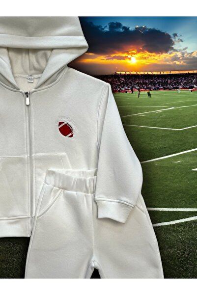 DGK COLLECTİON Soft Zippered Hooded Boys' 2-Piece Set with Soccer Ball Embroidery Detail
