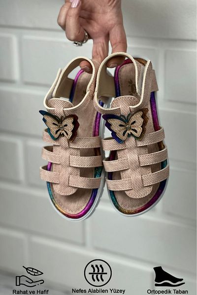 STOCON Motýlí vzorované Jean Fabric Letní sandály v prášku – dívčí