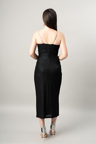 fevzuss Siyah Taşlı Midi Boy Abiye