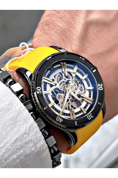 Navimarine Men's Business Wristwatch - Yellow Color, Silicone Cord, Automatic Bracelet Gift
