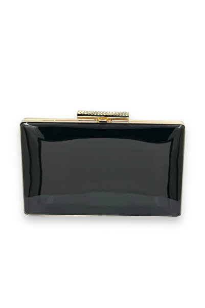 Biçanta Geantă de seară din piele lacuită culoare neagră pentru evenimente sp...