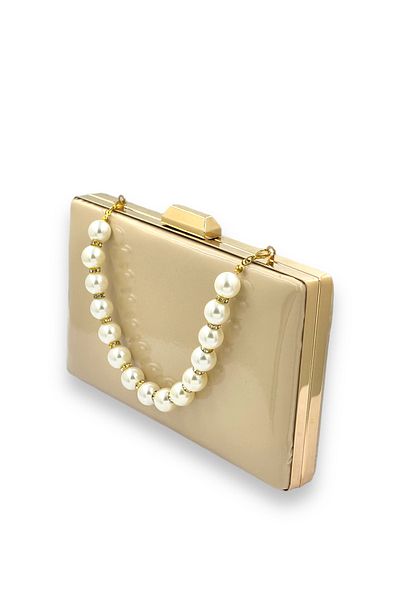 Biçanta Skin Nude Mirror Patent Leather Pearl Handle Βραδινό Τσάντα Βραδινή Τσάντα Henna Γάμος Αρραβώνας Πρόσκληση στο χορό