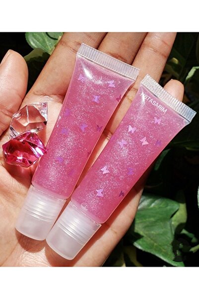 hbtasarim ملمع شفاه وردي مكون من قطعتين بتفاصيل فراشة