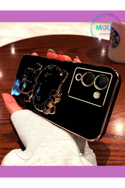 Molly İnfinix Note 12 G96 İçin Siyah Hello Kitty Standlı Kenarları Gold Detay...