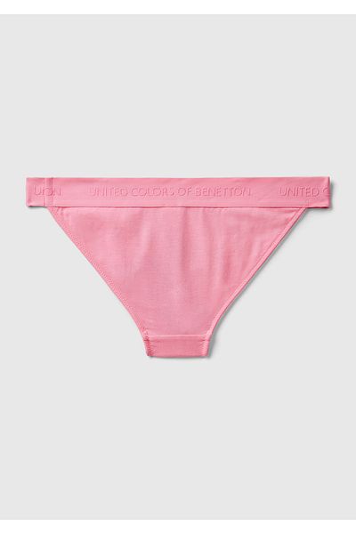 United Colors of Benetton Women's pink cotton blend shiny logo Printed brazilian model panties