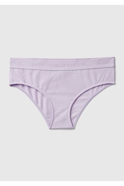 United Colors of Benetton Women's lilac cotton blend waist shiny logo Printed classic cut briefs