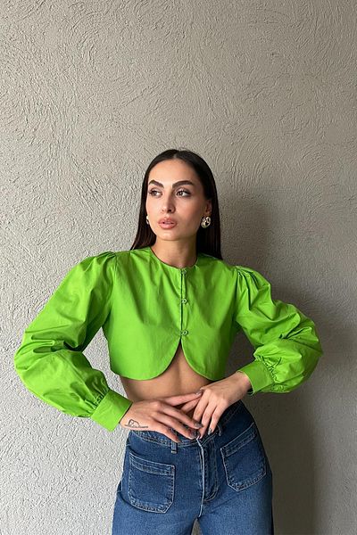 Seda Yalçın Atelier Green Button Detailed Crop Shirt