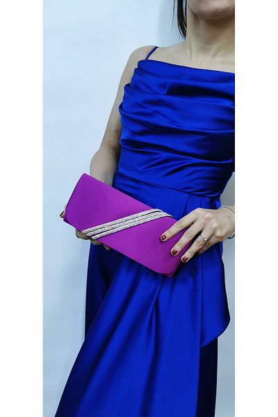 NAZART Γυναικείο πέτρινο μωβ βραδινό φόρεμα Clutch Portfolio Chain Strap Hand Wedding Engagement Night Shoulder Bag