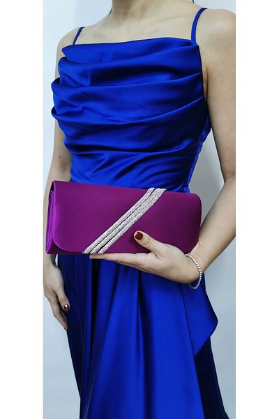 NAZART Γυναικείο πέτρινο μωβ βραδινό φόρεμα Clutch Portfolio Chain Strap Hand Wedding Engagement Night Shoulder Bag