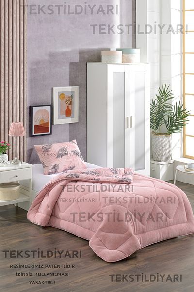 tekstildiyarı Welsoft Puffy Single Duvet Set - Double Sided, Powder Feather