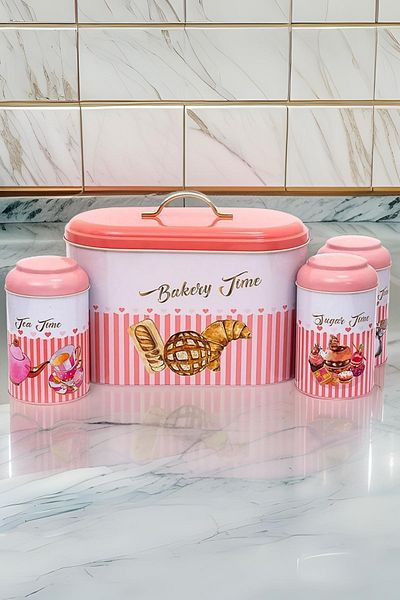EVLE Efb02h9 Oval Bread Box Set of 4, Sprinkles Set