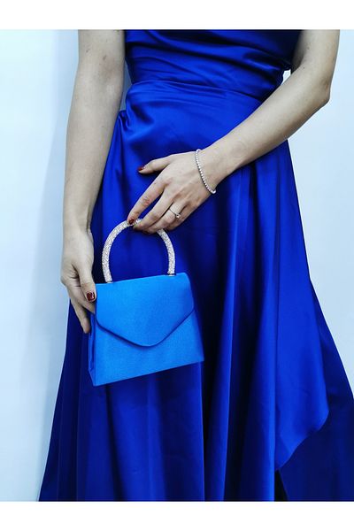 NAZART Rochie de seară Saks din satin pentru femei, portofoliu, curea cu lanț, geantă de umăr de nuntă de logodnă
