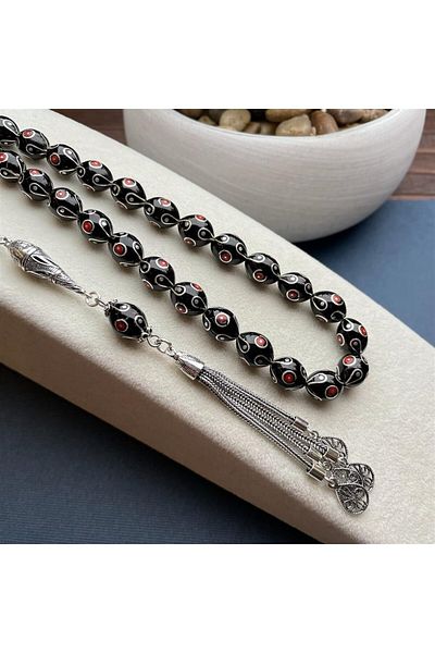 dergah tesbih Erzurum Oltu Stone Silver Eye Age Coral Ornament