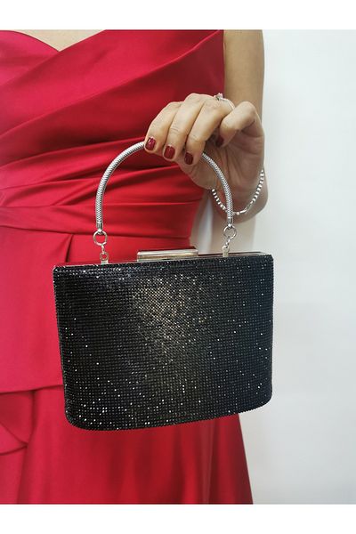 NAZART Γυναικείο πέτρινο μαύρο βραδινό φόρεμα Clutch Portfolio Chain Strap Hand Wedding Engagement Night Shoulder Bag