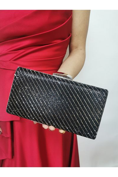 NAZART Γυναικείο πέτρινο μαύρο βραδινό φόρεμα Clutch Portfolio Chain Strap Hand Wedding Engagement Night Shoulder Bag