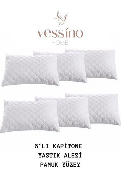 VESSİNOHOME 6-Piece Quilted Pillow Protector 100% Cotton Zippered Quilted Pillow Cover Pillow Case White