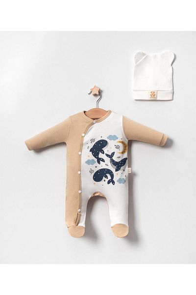 timpy kids WHALE PRINT COMBED COTTON JUMPSUIT