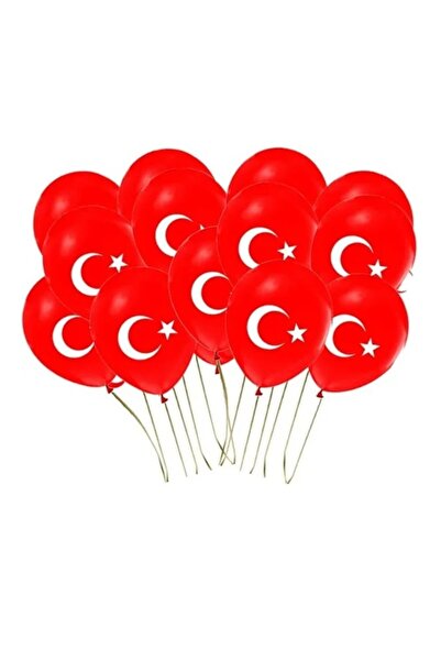 tüftürük 12 بالونًا مطبوعًا باللون الأحمر مع أعلام تركية لتزيين 23 أبريل