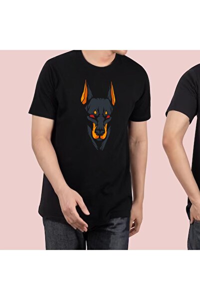 Crea Eymer Wear Чорна футболка з коміром-стійкою та принтом добермана, 100% б...