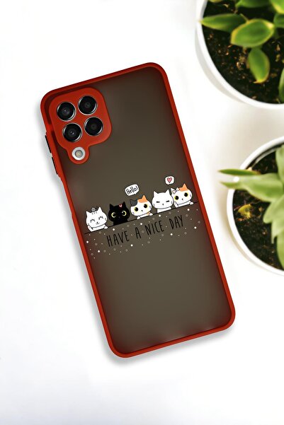 mooodcase Samsung Galaxy M33 Uyumlu Şirin Kedicikler Desenli Buzlu Şeffaf Lüx Telefon Kılıfı