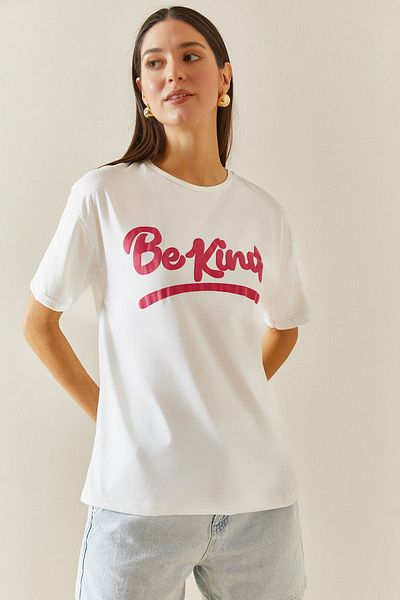XHAN Tricou cu imprimeu cu decolteu alb 5YXK1-48318-01